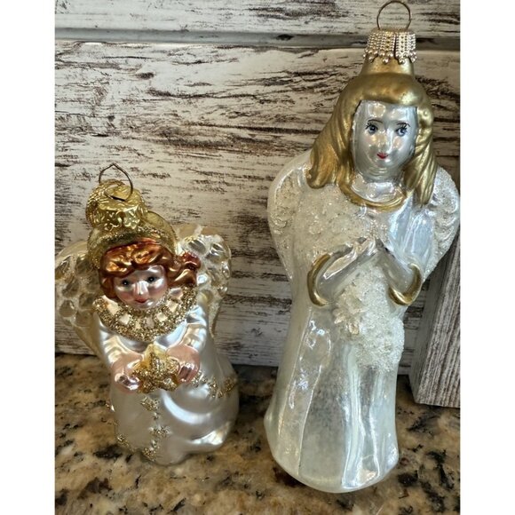 Vintage Glass Blown Angels Christmas Ornament Lot Of 2 - Picture 1 of 8